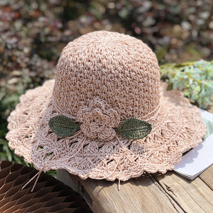Elegant Crochet Straw Hat with Ruffle Detail