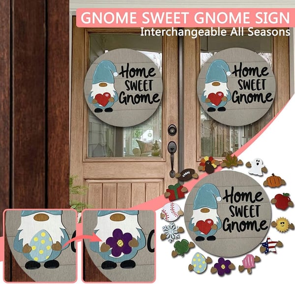Cute 3D Seasonal Interchangeable Gnome Door Hanger