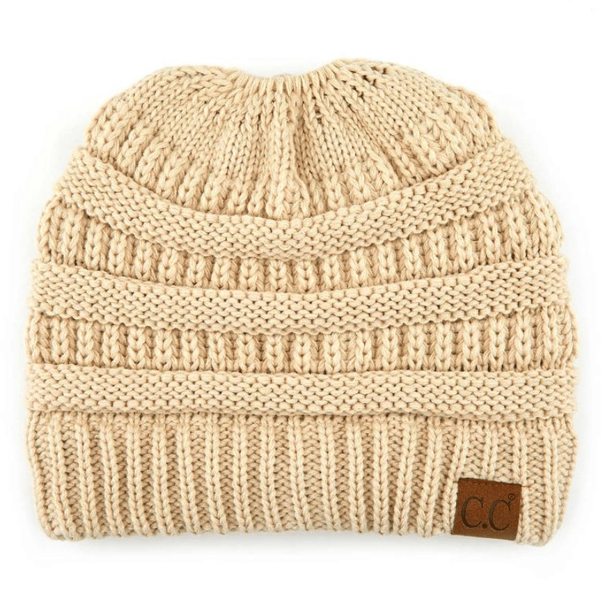 🎅Women's Ponytail Beanie – Chic & Cozy Cable Knit Hat for Fall and Winter, with Adjustable High Ponytail Opening