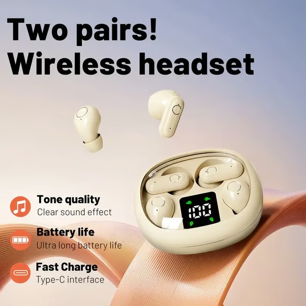 2 Pairs Wireless Bluetooth Headphones，Tiny Size Invisible Earbuds，Waterproof Headsets，With Mic，Sleep and Sports Earphones Set