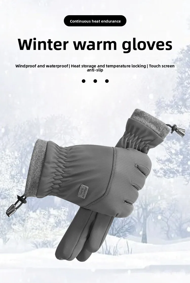 Warm Fleece Lined Thick Winter Motorcycle Gloves Waterproof Non Slip Touch Screen Compatible Men's Cycling Driving Gloves display picture 1