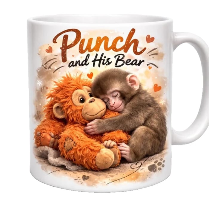 "Punch and His Bear" Cute Monkey Ceramic Mug
