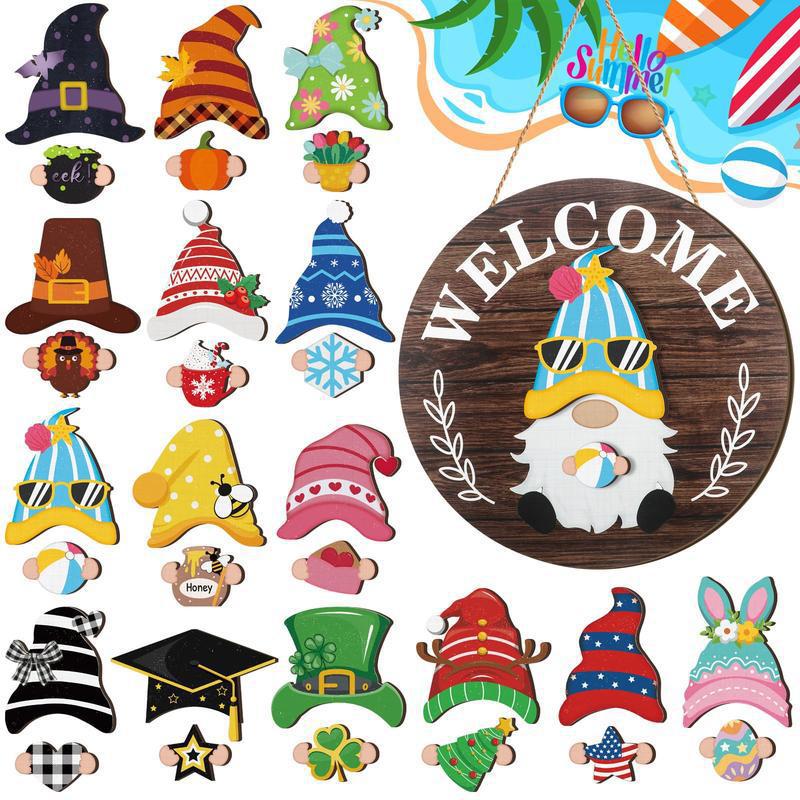 🎉Interchangeable Wooden Gnome Welcome Sign🎈