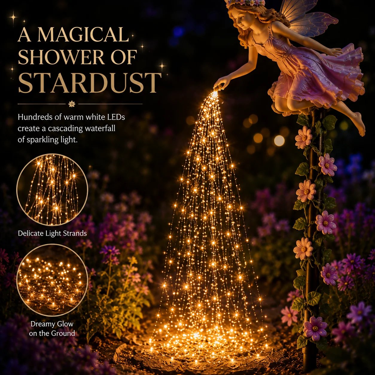 Warm white stardust light waterfall Warm white stardust light waterfall