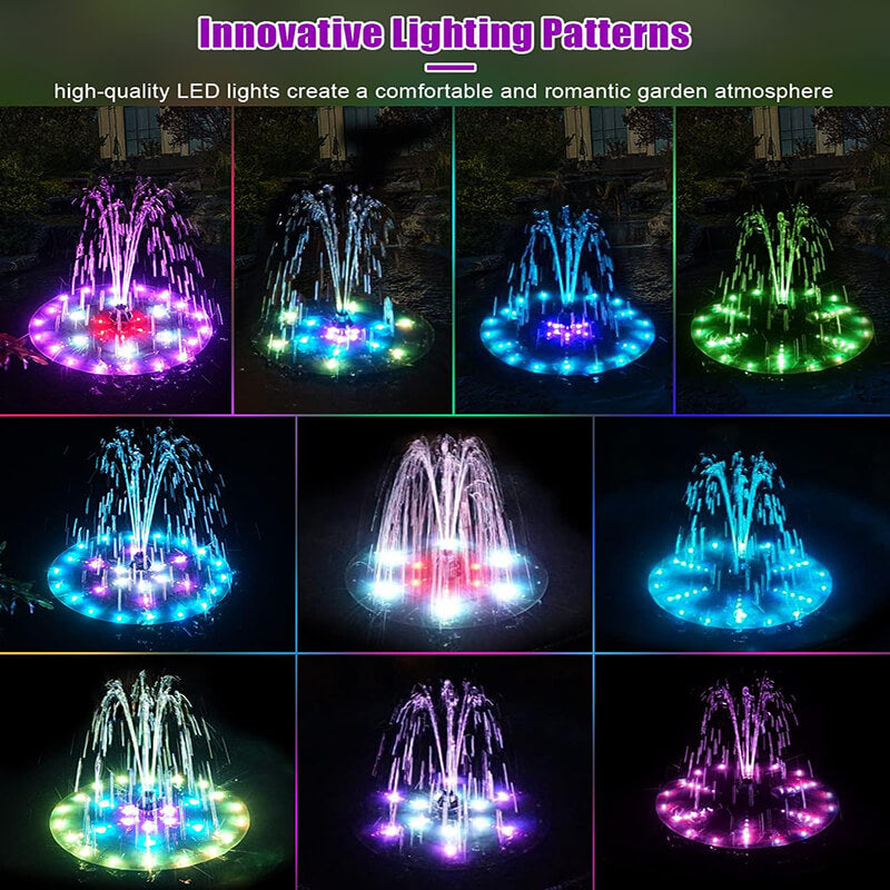 With 60 LEDs, more than any solar fountain on the market. 7 colors cycling and 4 dynamic light modes, this upgraded light cycle creates a stunning night display. A built-in 4000mAh battery powers keep the light effect for 4&ndash;6 hours, keeping your garden glowing at night.