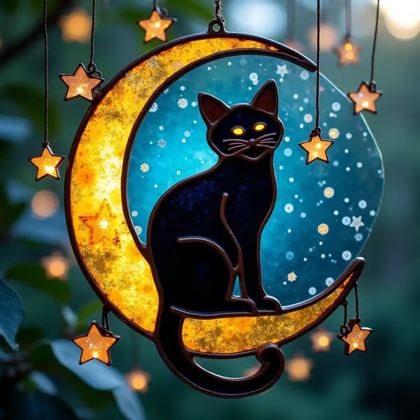 🔥LAST DAY 49% OFF - 🐱12'' Whimsical Moonlight Cat Window Hanging