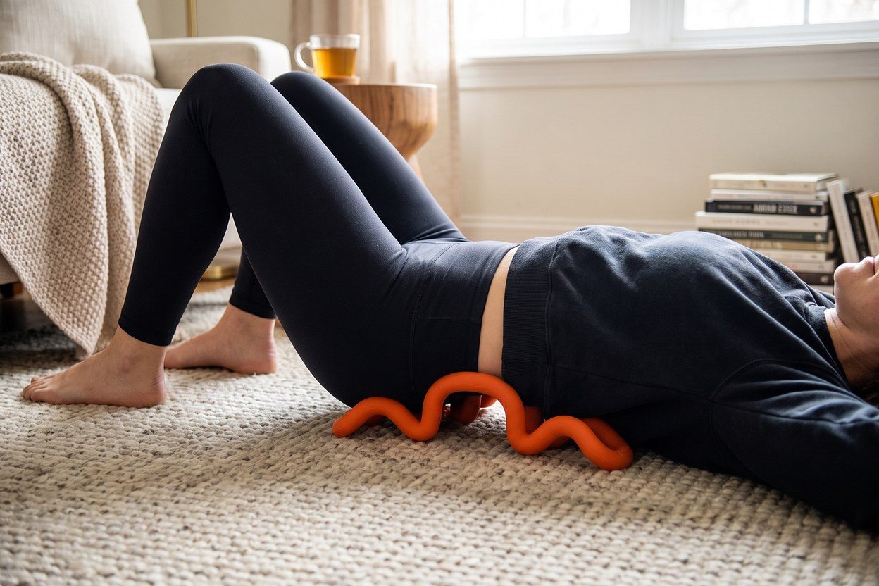 Using the Healatia deep muscle release tool under the lower back