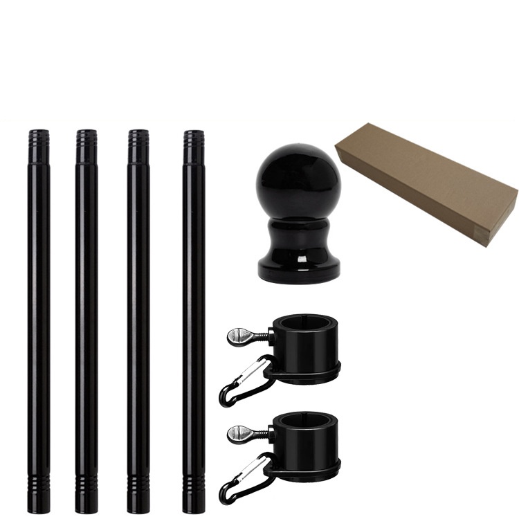  5 or 6 FT Black Flag Pole Kit for Outside House Porch