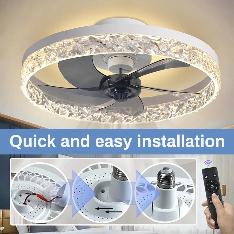 2-in-1 Silent Adjustable Fan Light for Bedroom with Remote Control light socket ceiling fan