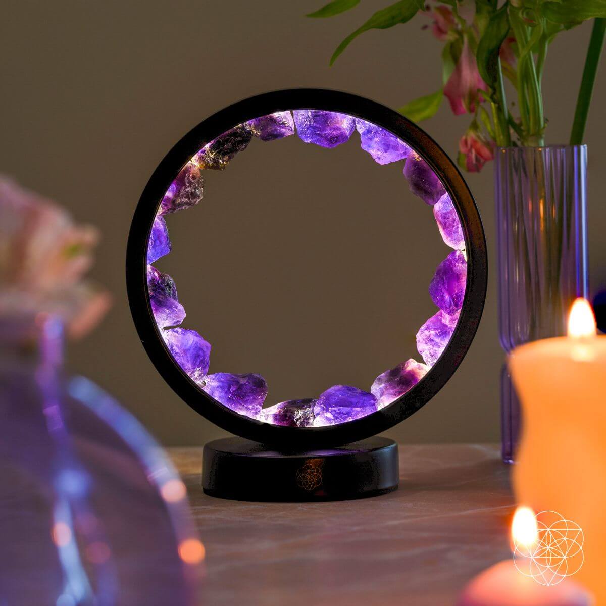 Amethyst Night Lamp 8.6" Natural Healing Crystal Bedside Lamp