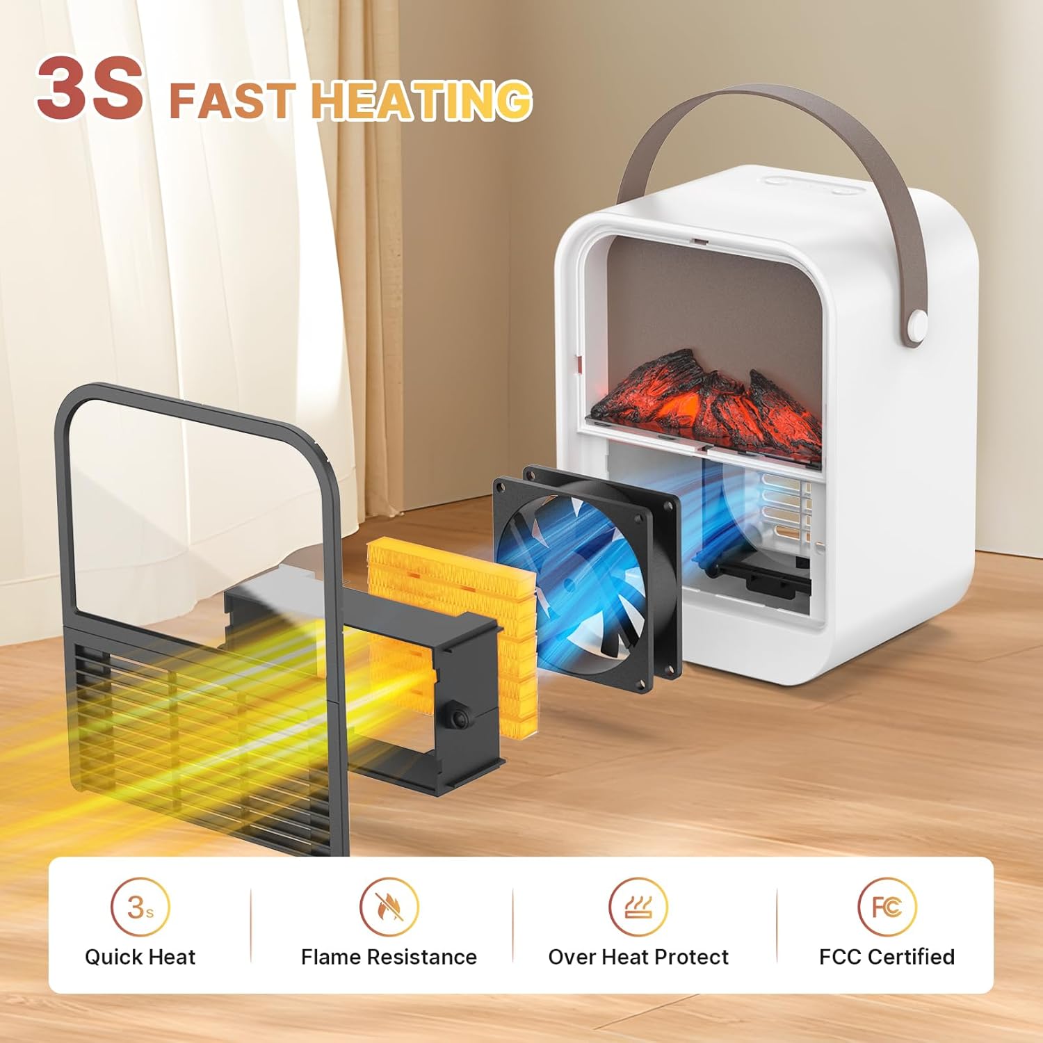 1000W PTC Safe Retardant Noise-Free 3D Flame Space Heater