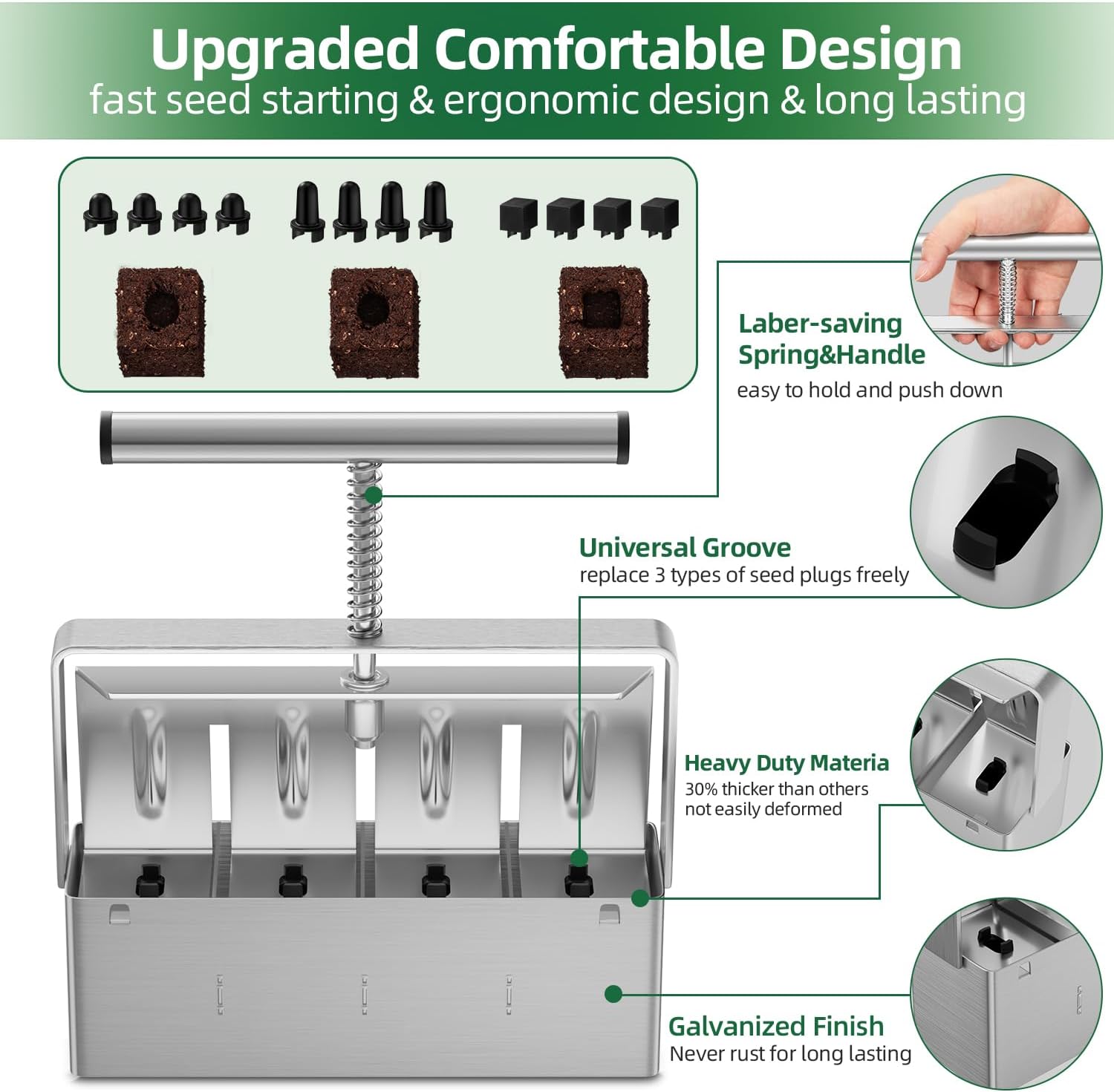 Cell Soil Block Maker with 3 Kinds Seed Pins