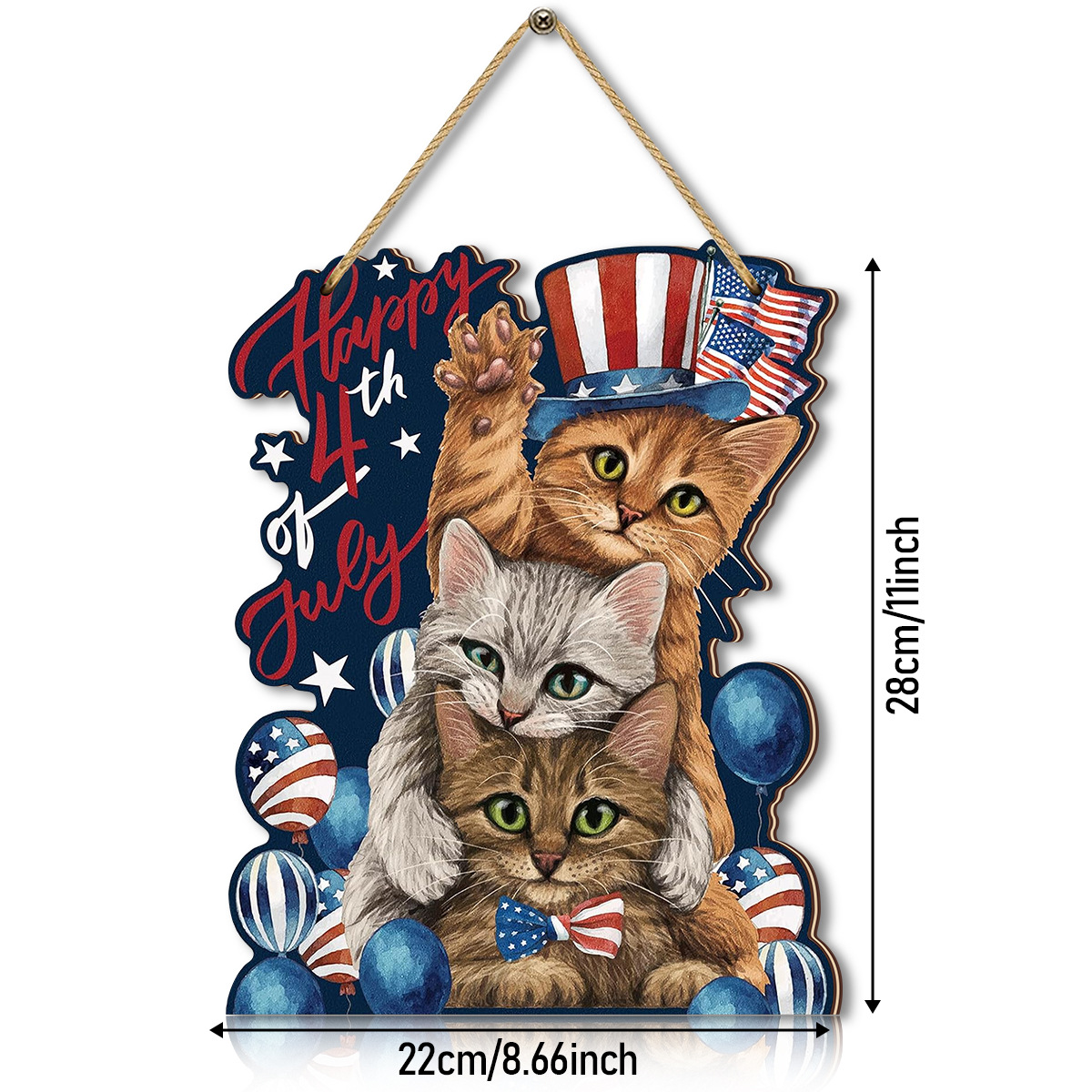 Spring's Furry Welcome!-Black Cat Doorplate with Daisy Wreath-Patriotic Cat Lover's Dream!