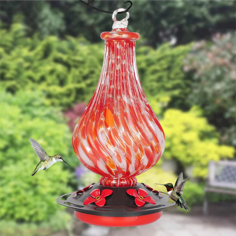Cylinder Hand Blown Glass Hummingbird Feeder