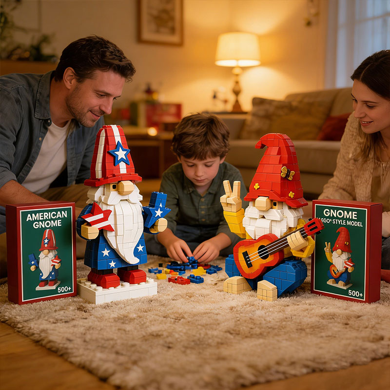 🧱 Patriotic & Hippie Gnome Building Block Sets 🧩✨