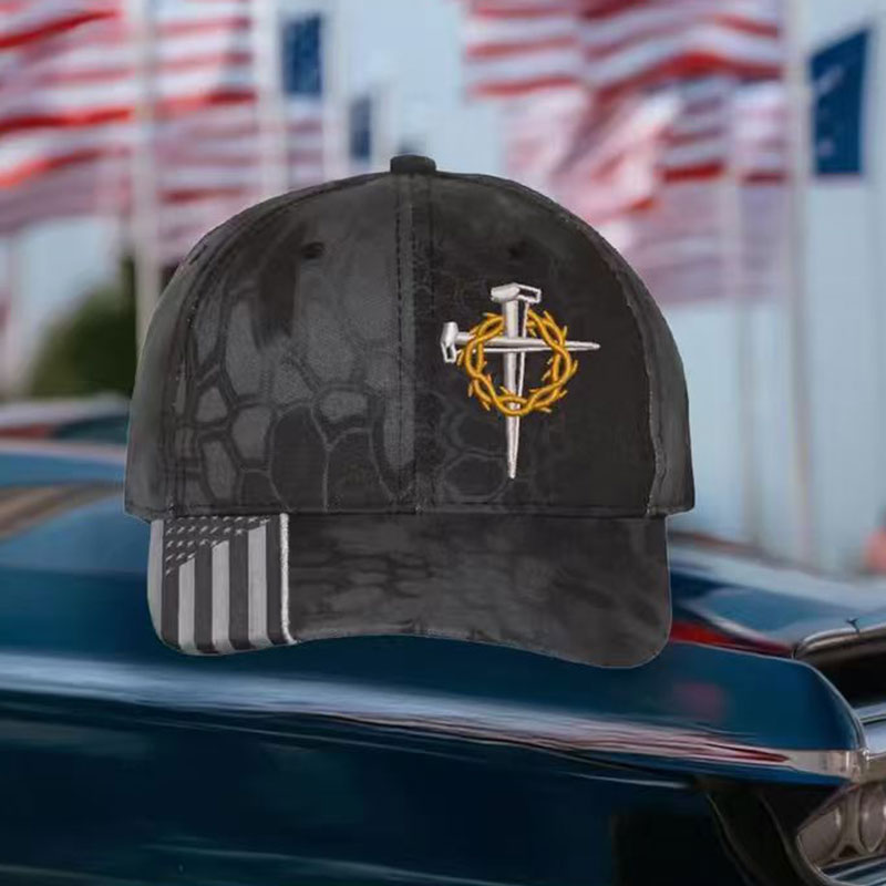 Jesus 3-Nail Cross & Crown of Thorns Christian Embroidered Adjustable Hat ✝️