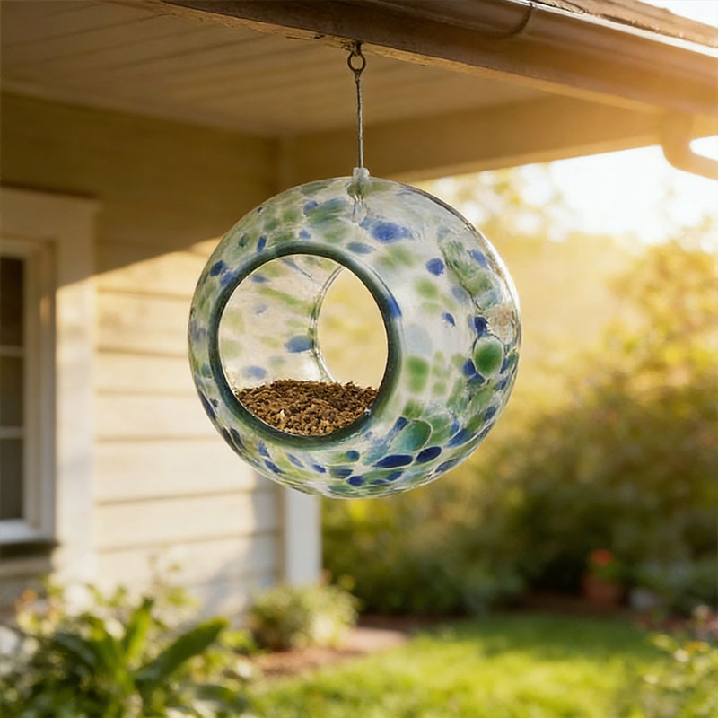 🌈 Handcrafted Glass Hummingbird Feeder – Colorful Garden Accent 🐦✨
