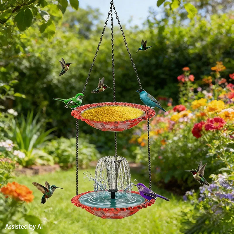 🐦 2-in-1 Hanging Bird Feeder & Bath with Fountain – Vibrant Garden Oasis ✨