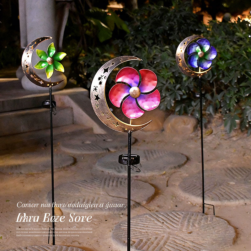 🌙 Moon & Flower Solar Windmill Light – Whimsical Garden Glow ✨