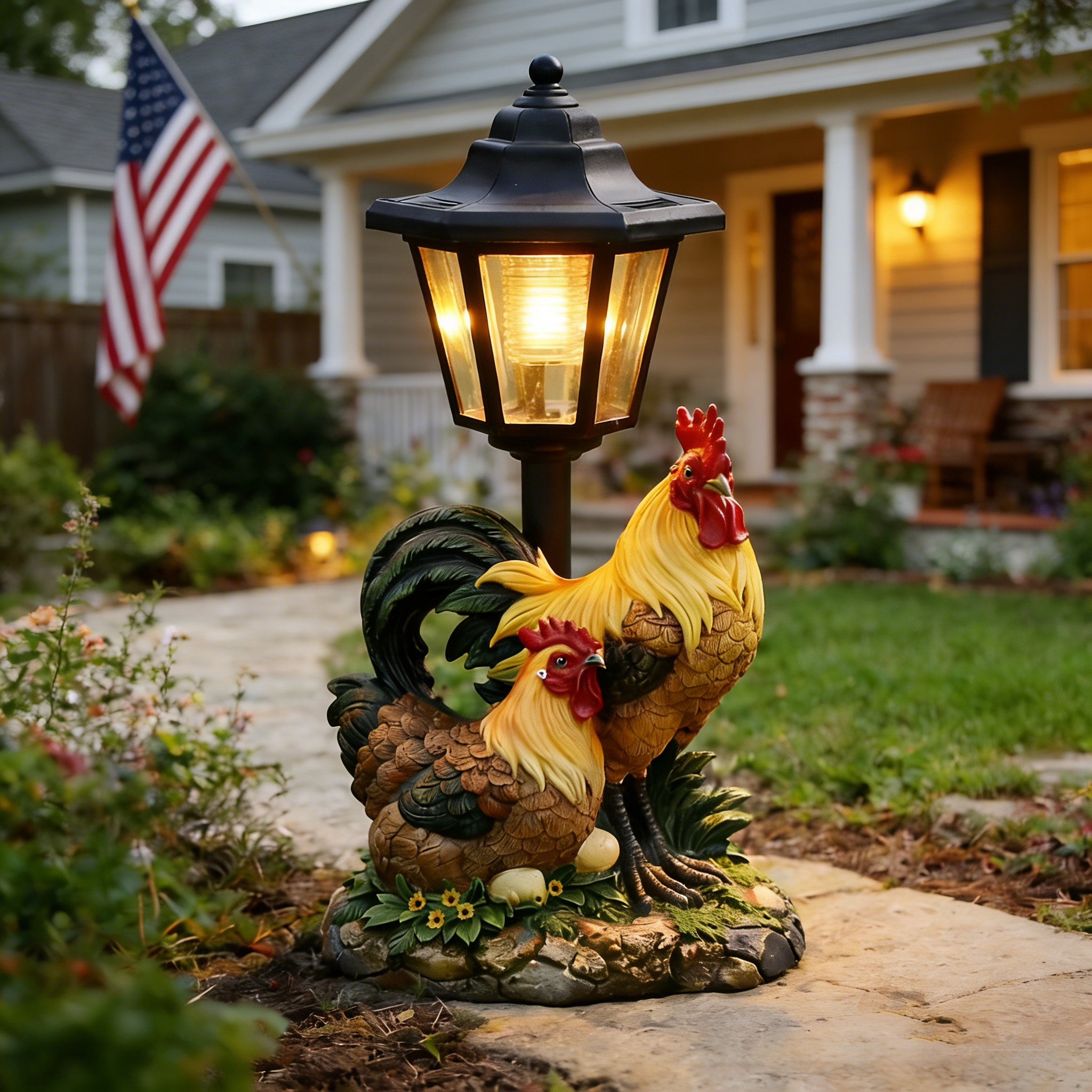 Solar Garden Light Resin Statue – Whimsical Outdoor Decor with Warm Glow