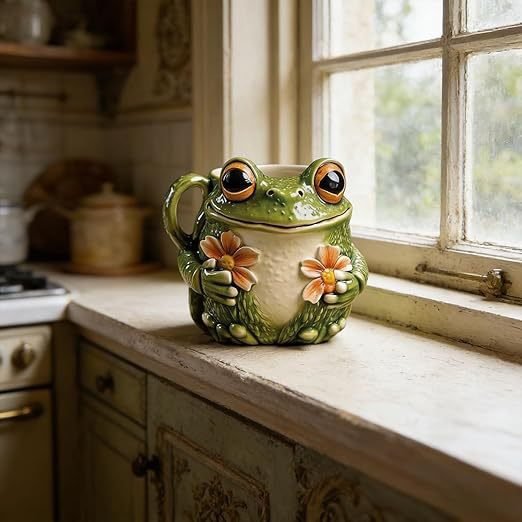 🐸 Whimsical Frog & Flower Ceramic Mug – Perfect for Coffee Lovers & Nature Enthusiasts 🌸