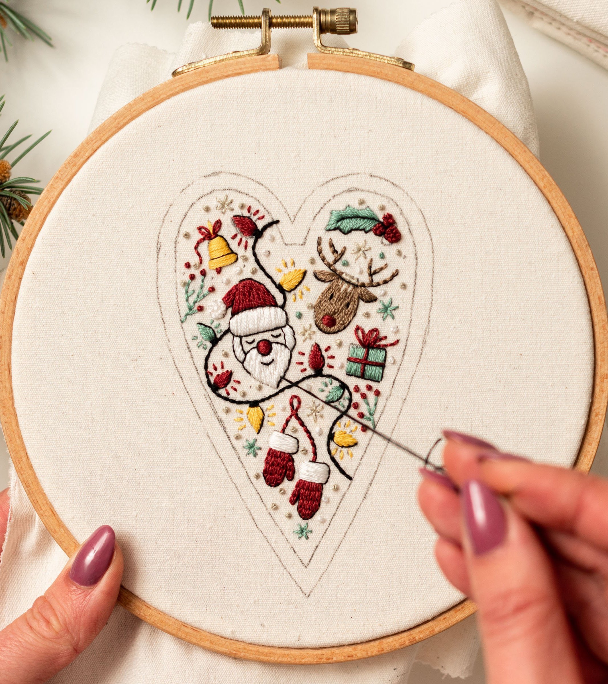 💖DIY Heart Shaped Hand Embroidered Christmas Finished product/DIY material kit