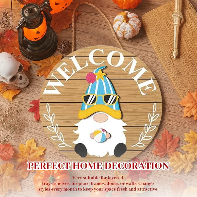 🎉Interchangeable Wooden Gnome Welcome Sign🎈