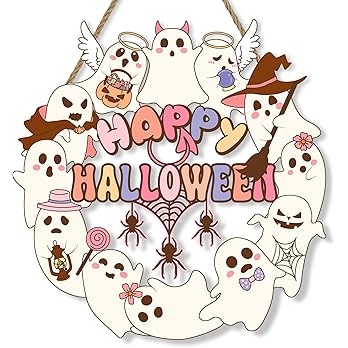 Pink Halloween Door Sign for Front Door Decor 