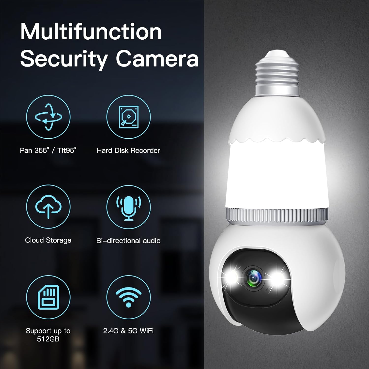 Light Bulb Security Camera Wireless Outdoor Indoor Camera with Night Vision