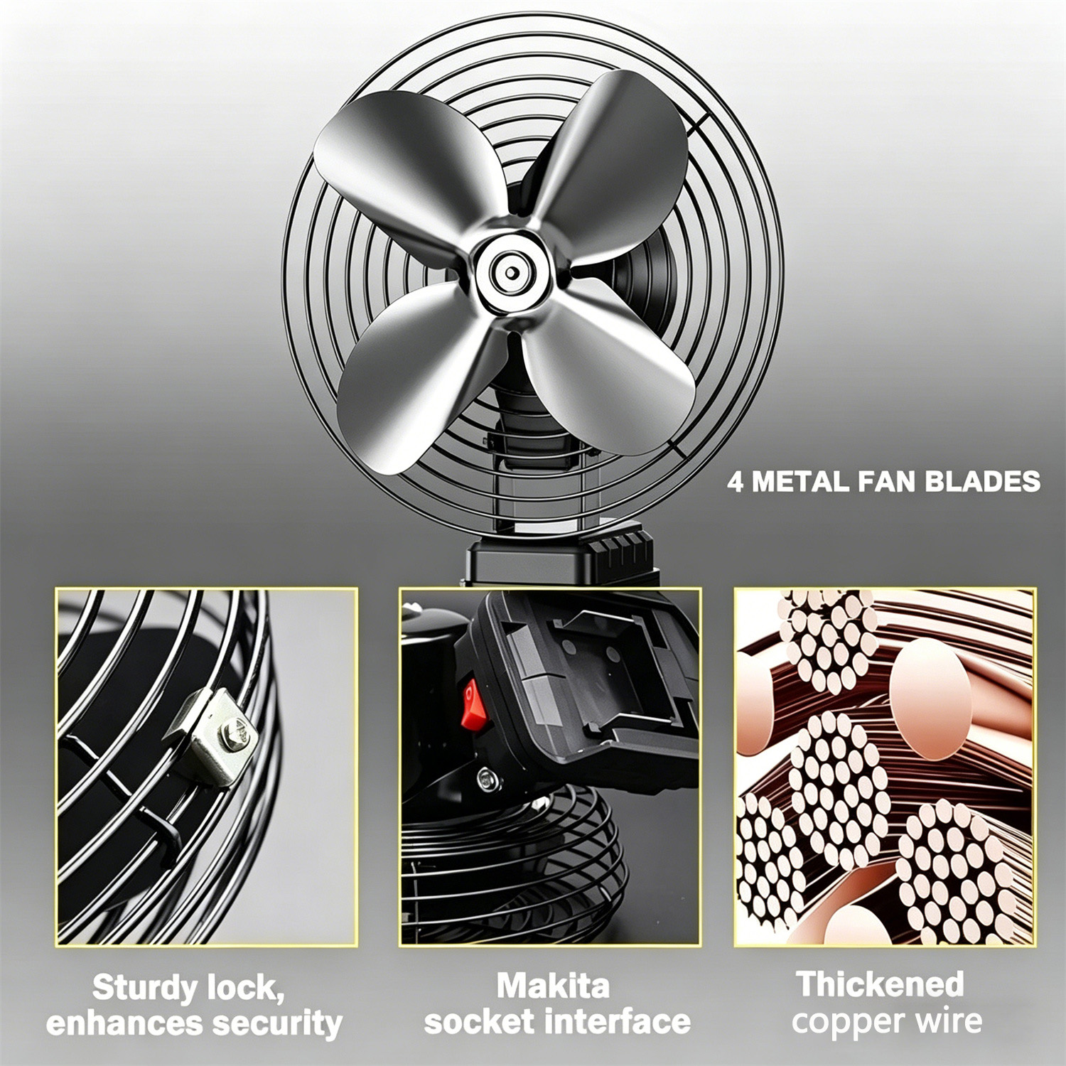6-Inch Cordless Metal Fan with Lithium Battery Pack