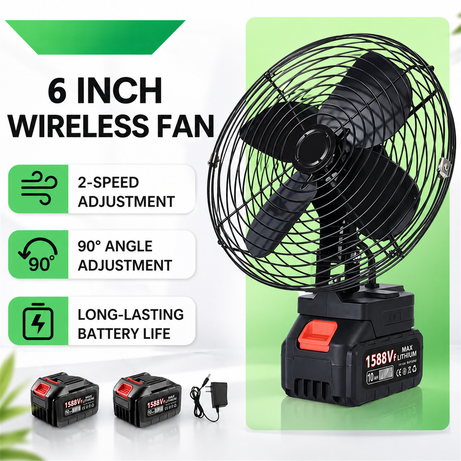 6-Inch Cordless Metal Fan with Lithium Battery Pack