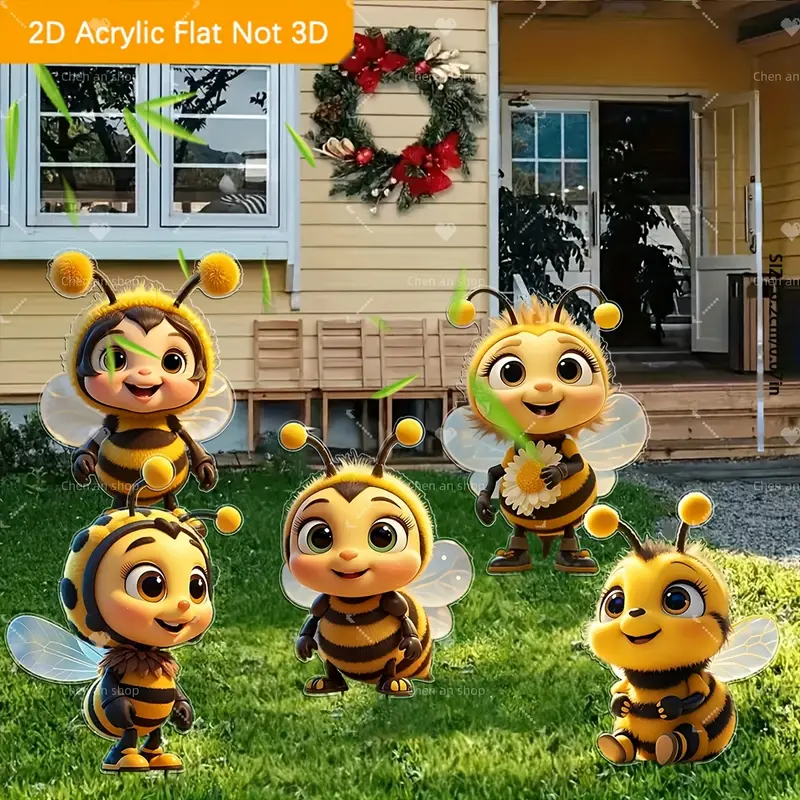 2d flat 5pcs cute   acrylic garden decor outdoor ornaments suitable for gardens lawns potted courtyards and more decoration stakes   gift 2d flat details 6