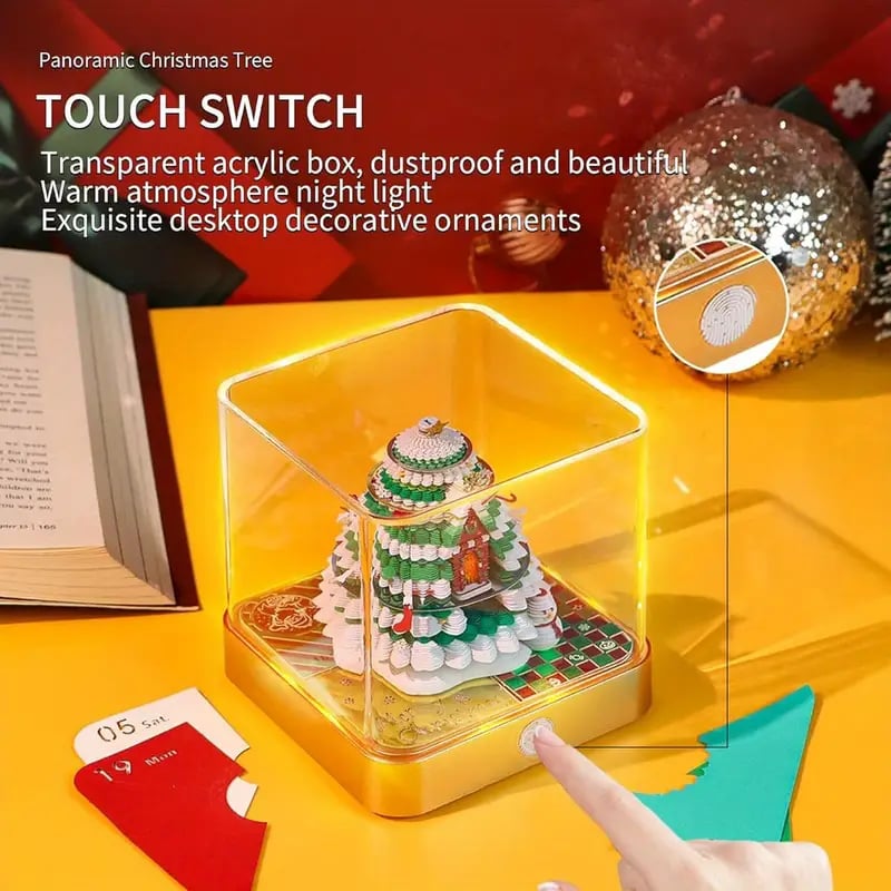 时间片日历，3d艺术日历备忘录2025创意桌历，带灯，圣诞树撕去纸雕备忘录艺术笔记本装饰礼物 3