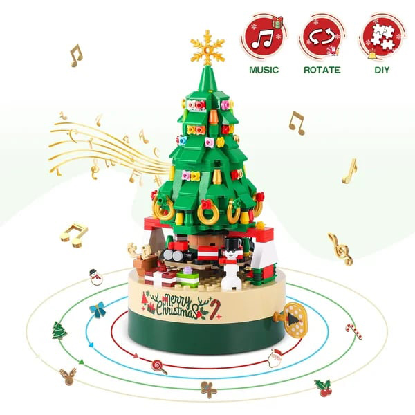 Christmas Tree Music Box Built With 361 Building Blocks