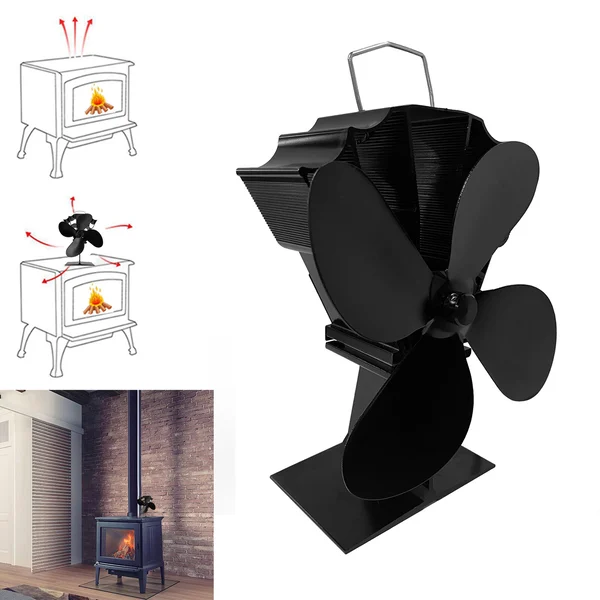 Four-blade Self-starting Thermal Cycle Fireplace Fan