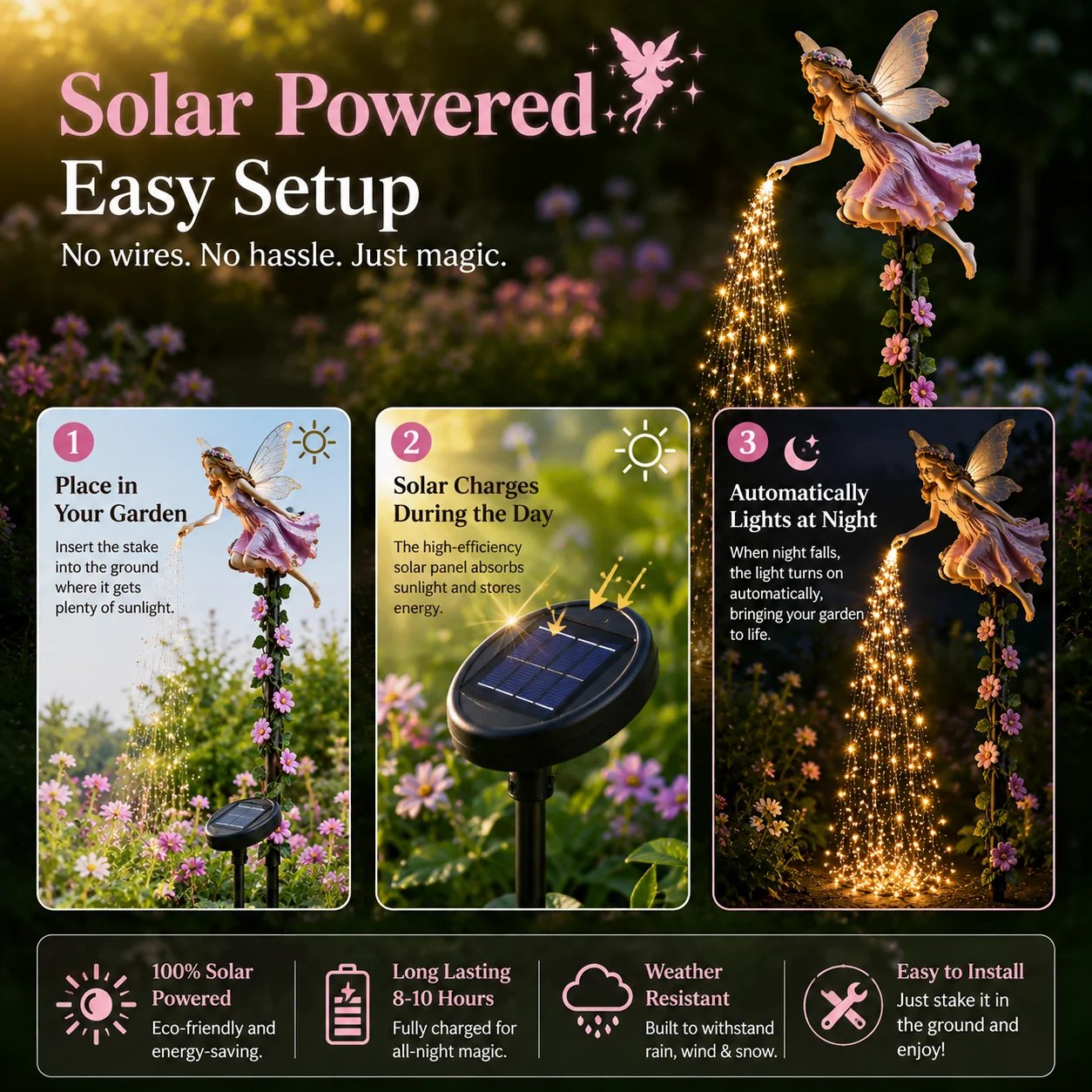 Three steps for installing solar fairy garden light Three steps for installing solar fairy garden light