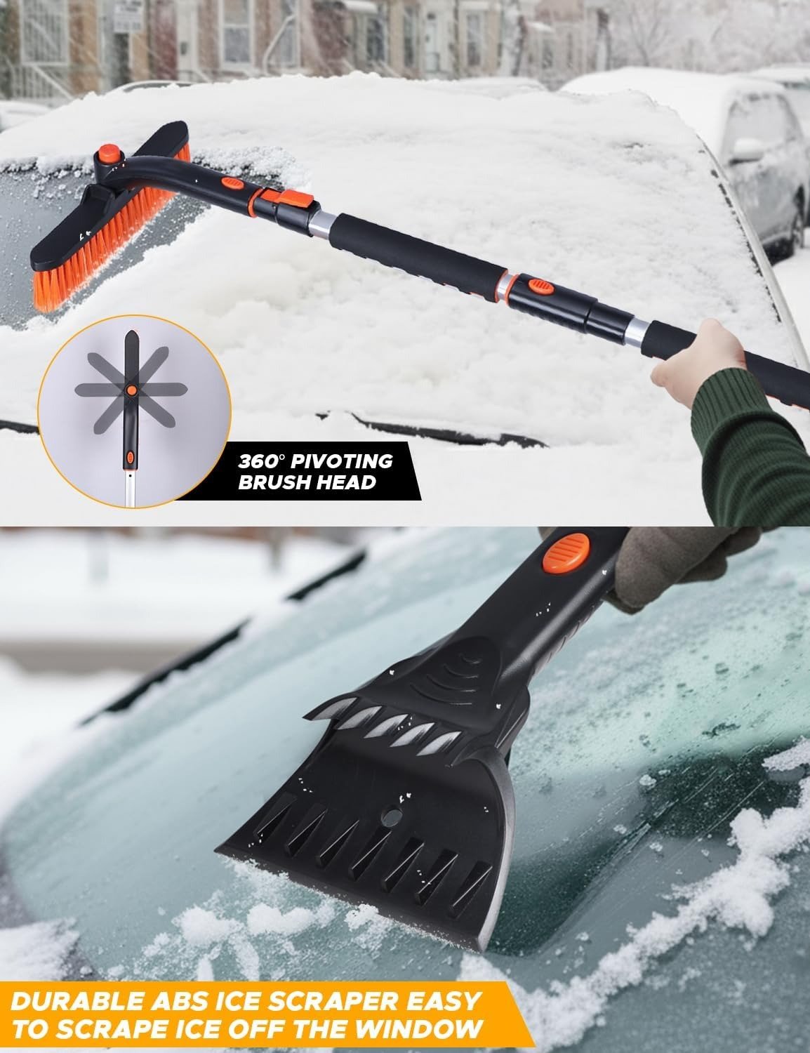 ❄️🚙 Extendable Snow Brush & Ice Scraper with 360° Pivoting Head