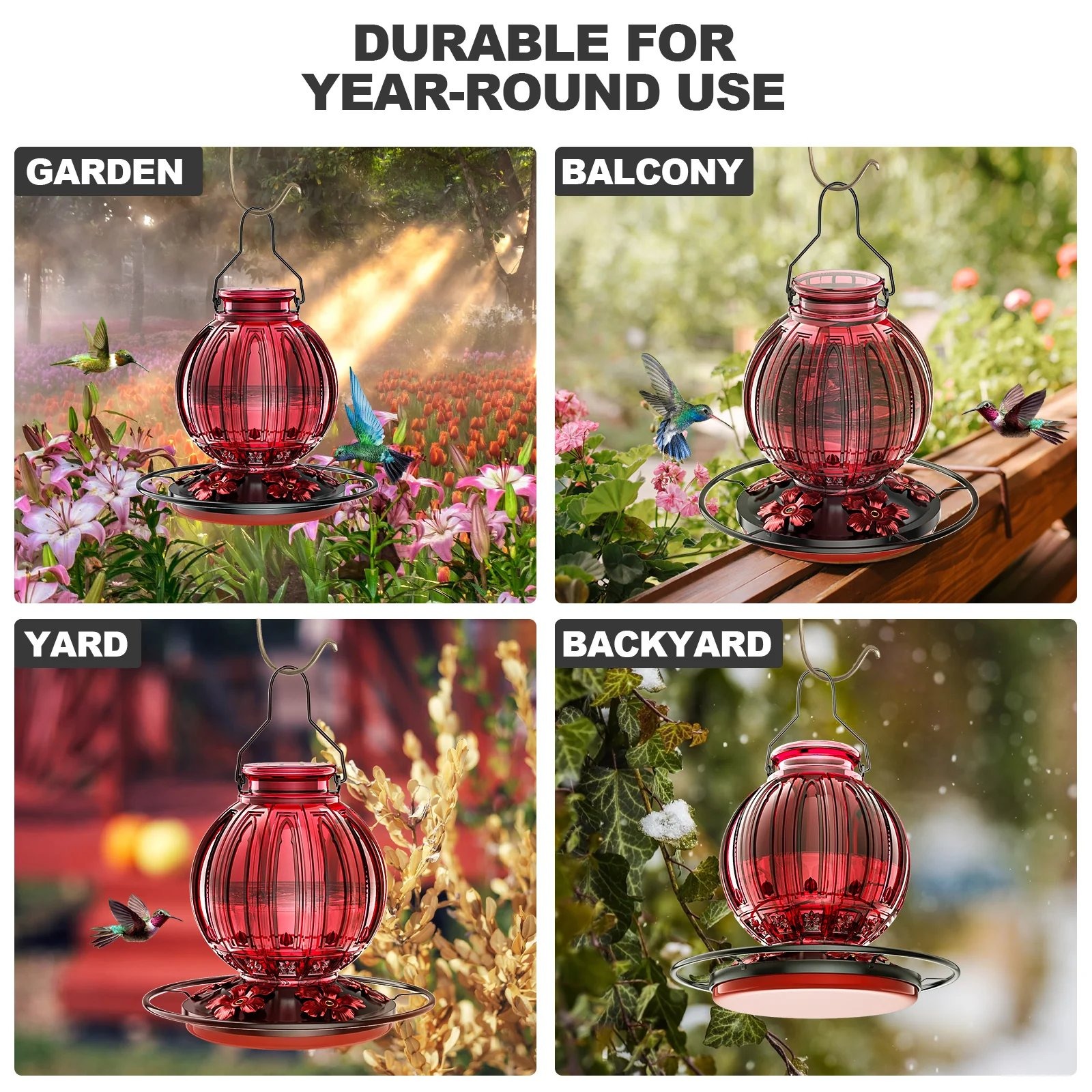 ⏰Last 4 hours Sale: Save 49%-🐦Glass Hummingbird Feeder for Outdoors Hanging