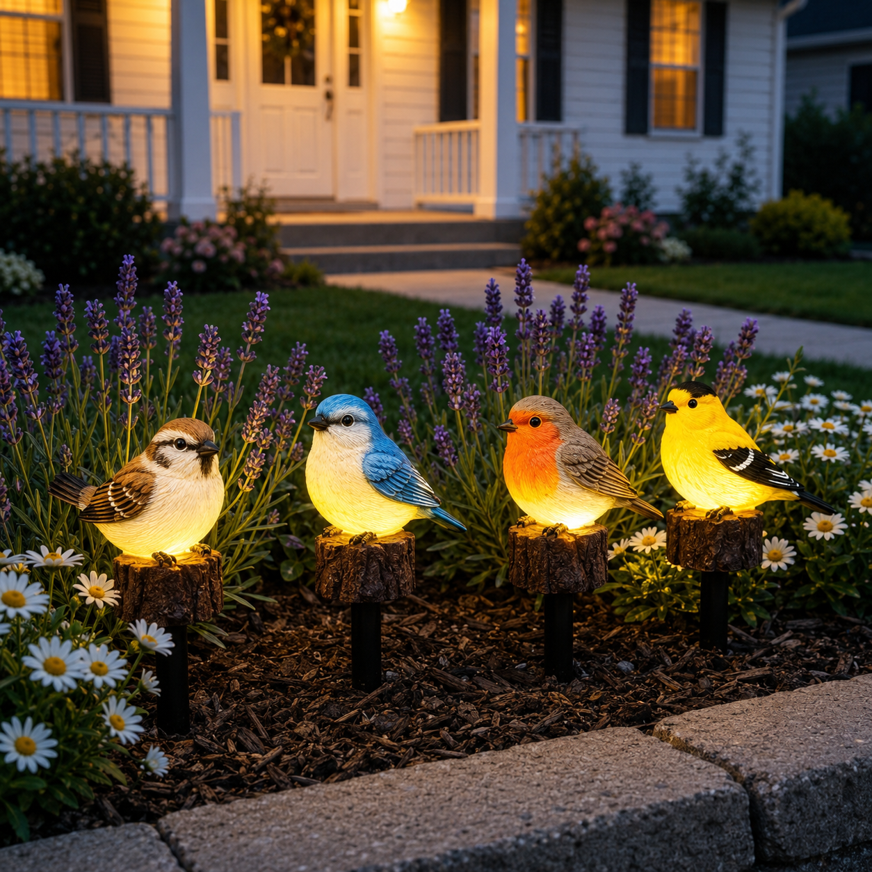 Solar Bird Garden Stake Lights — Set of 4