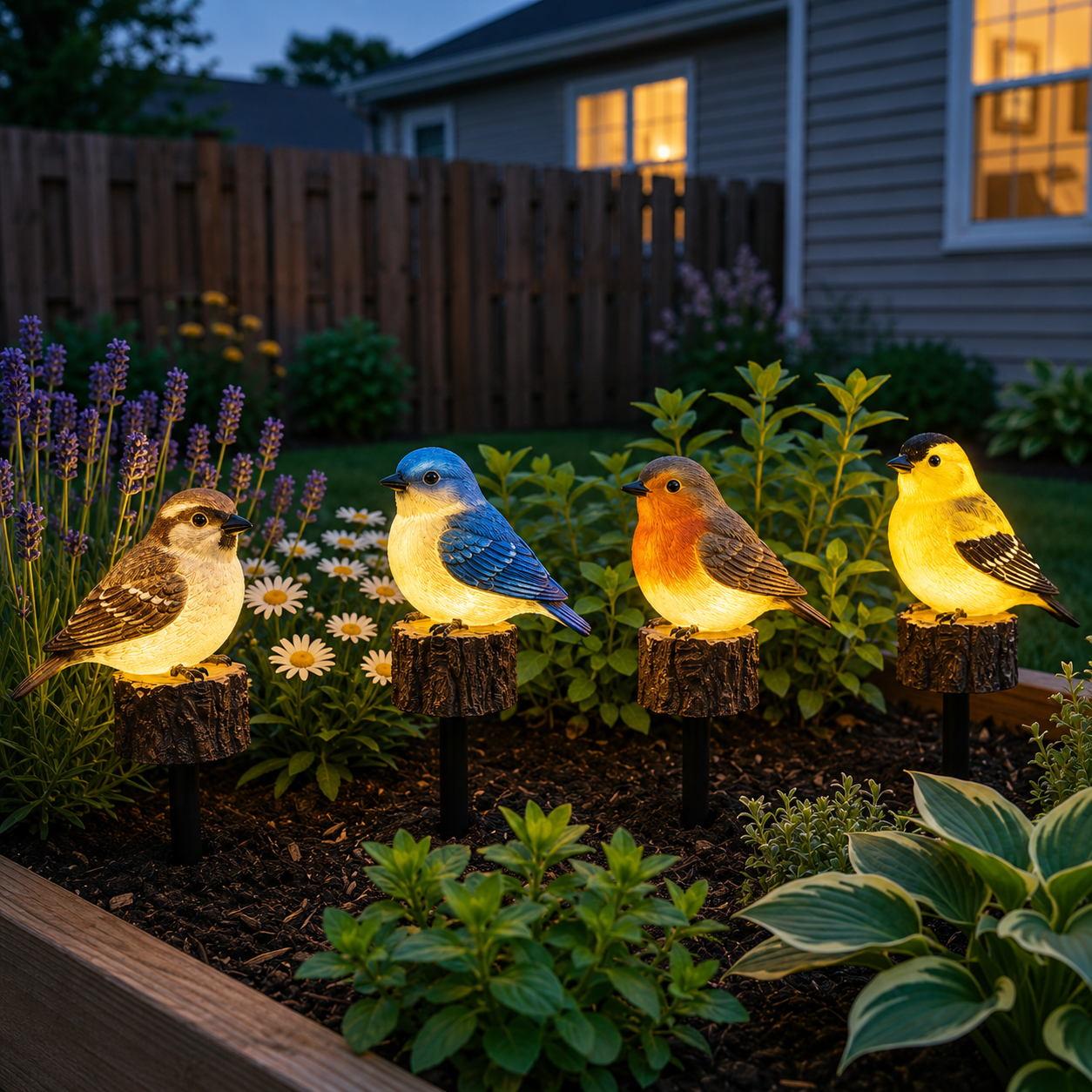Solar Bird Garden Stake Lights — Set of 4