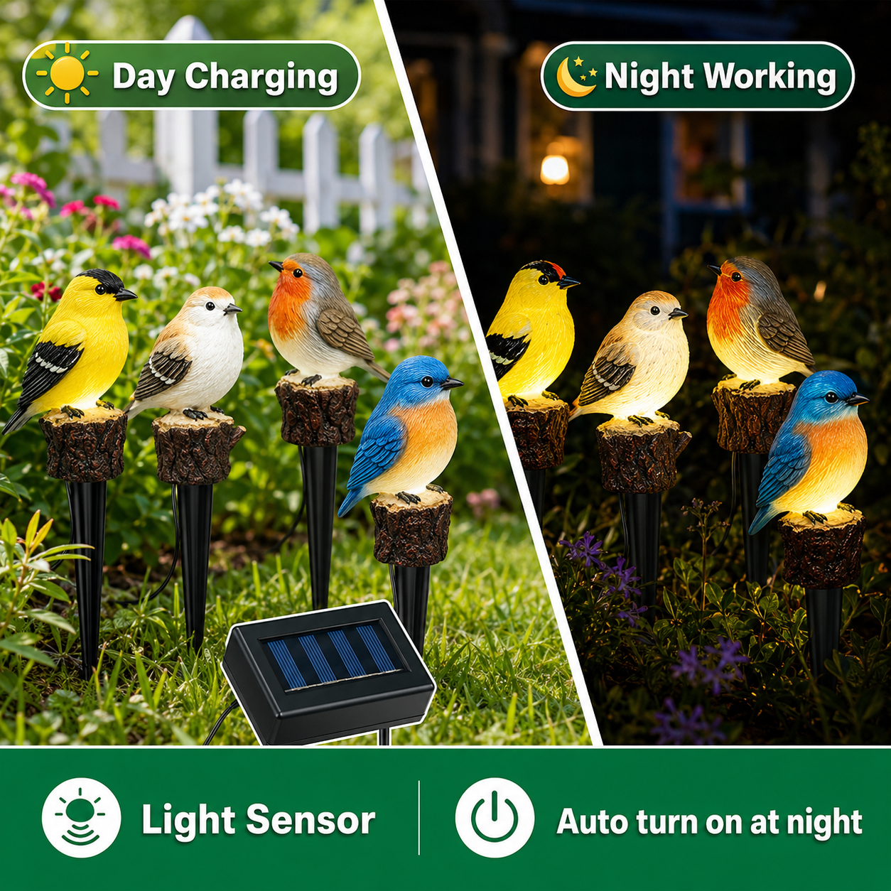Solar Bird Garden Stake Lights — Set of 4