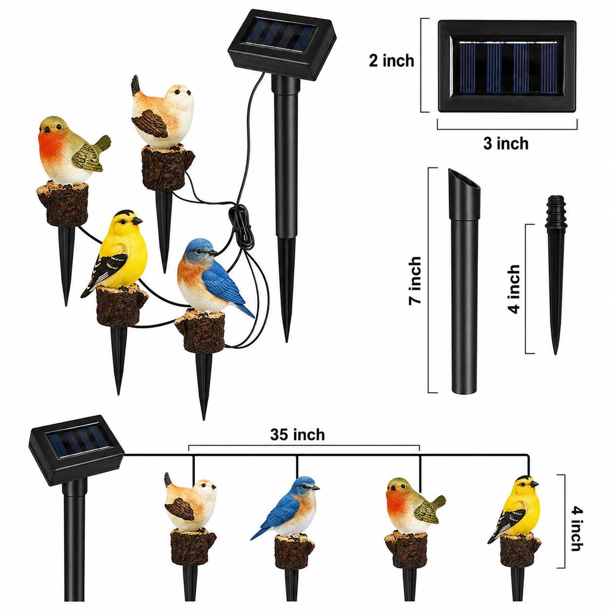 Solar Bird Garden Stake Lights — Set of 4