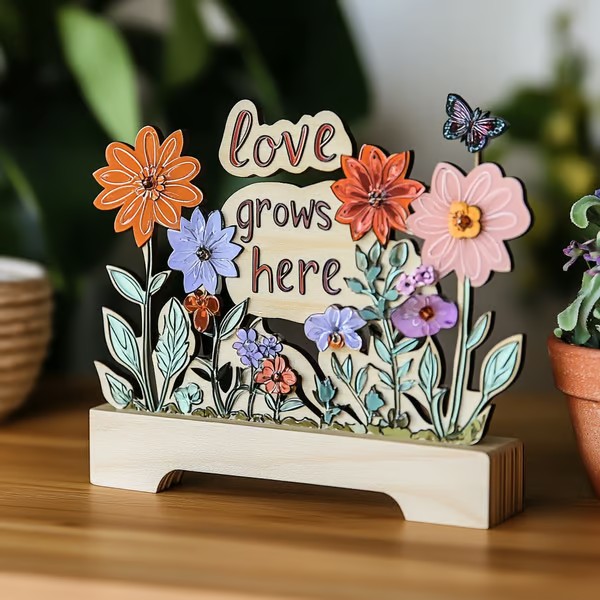 Mom’s Garden – 'Love Grows Here' Wooden Keepsake, Hand-Painted Mother’s Day Gift from the Heart