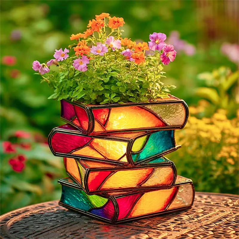 📚 Stacked Books Flower Pot