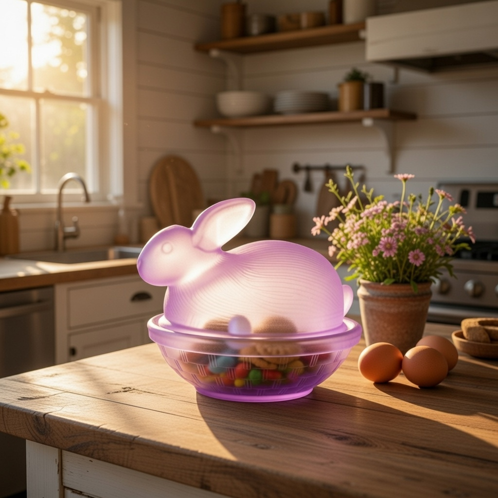 Easter Covered Frosted Crystal Bunny Candy Jar