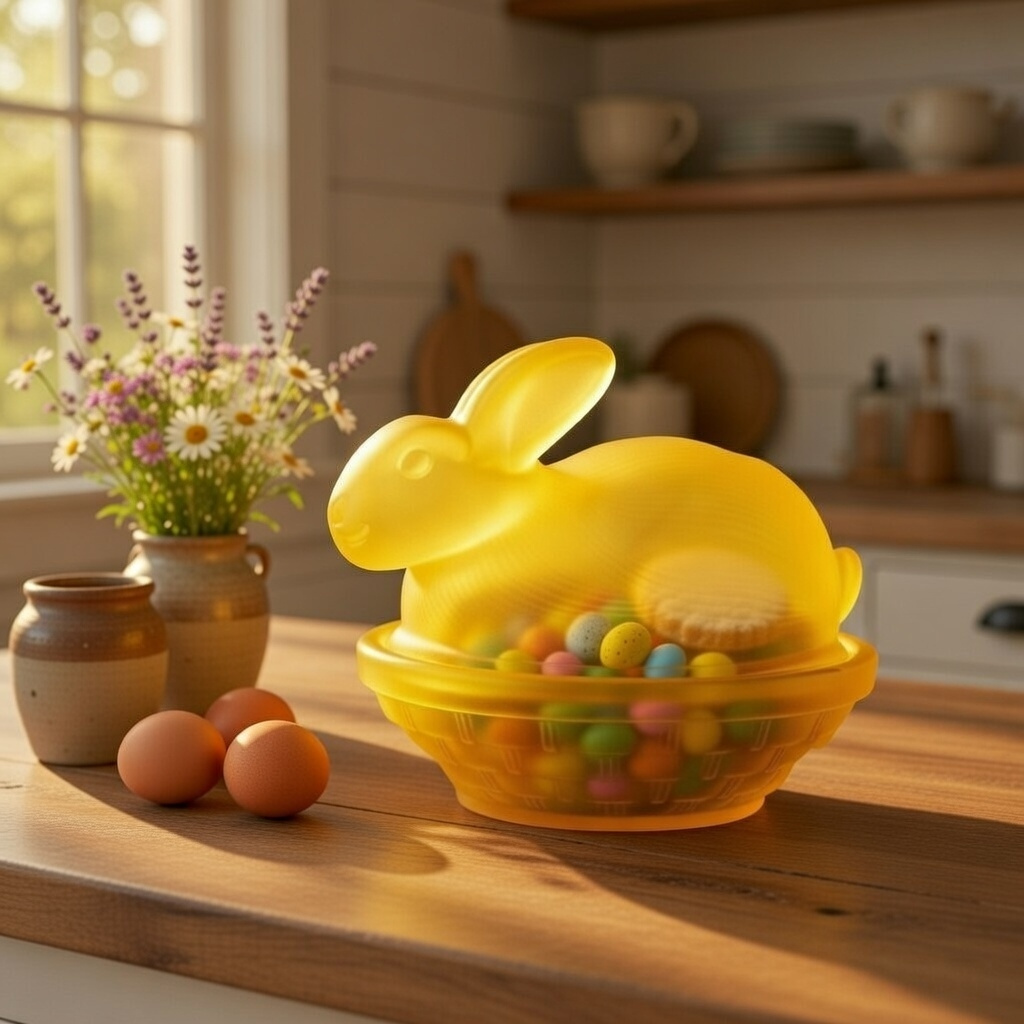 Easter Covered Frosted Crystal Bunny Candy Jar