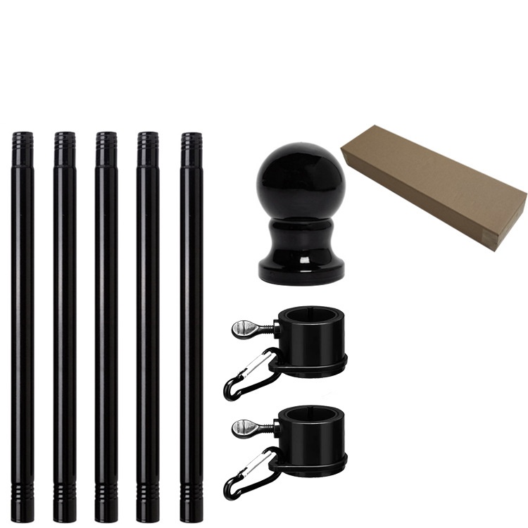  5 or 6 FT Black Flag Pole Kit for Outside House Porch