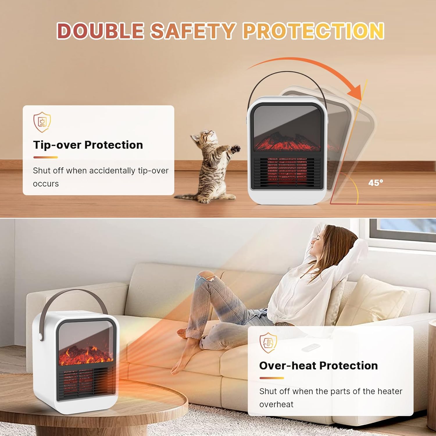 1000W PTC Safe Retardant Noise-Free 3D Flame Space Heater