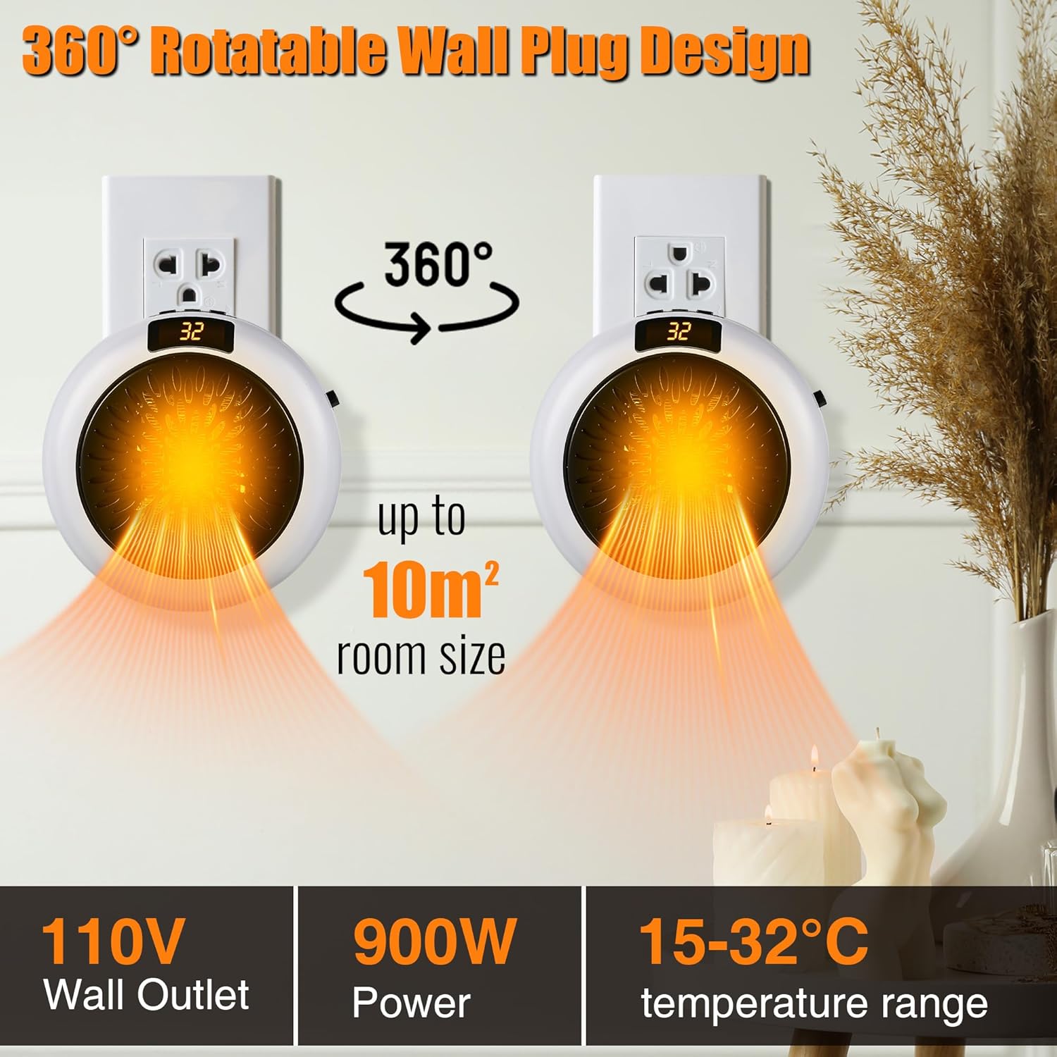 500W Quiet and LED Display Space Heater