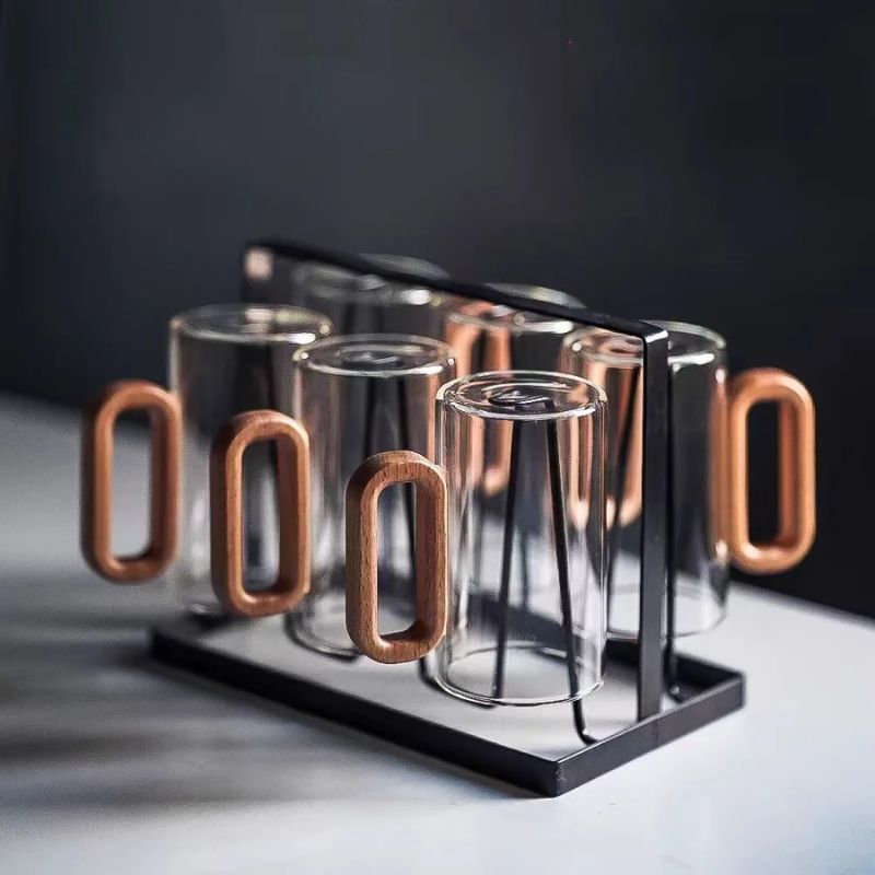 🎁Simple Glass Mug With Black Walnut Handle